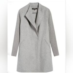 Kenneth Cole Wool Blend Gray Coat Knit Ribbed Sleeves Size L